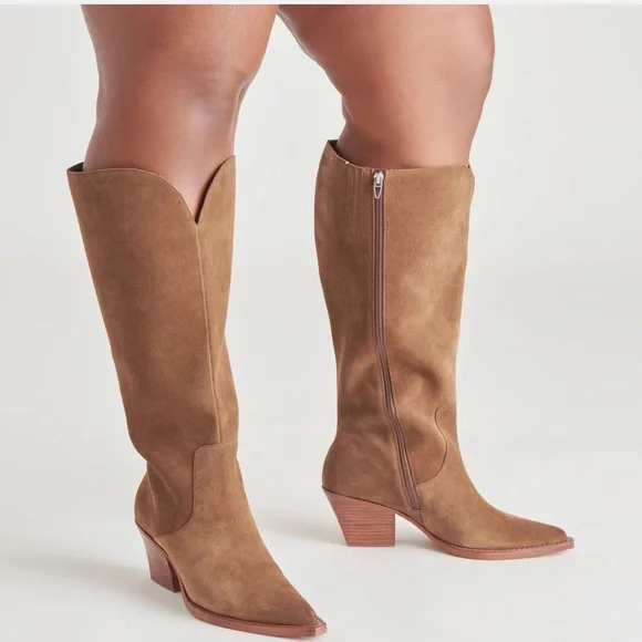 Brown Suede Extra Wide Calf Boots - Picture 2 of 8